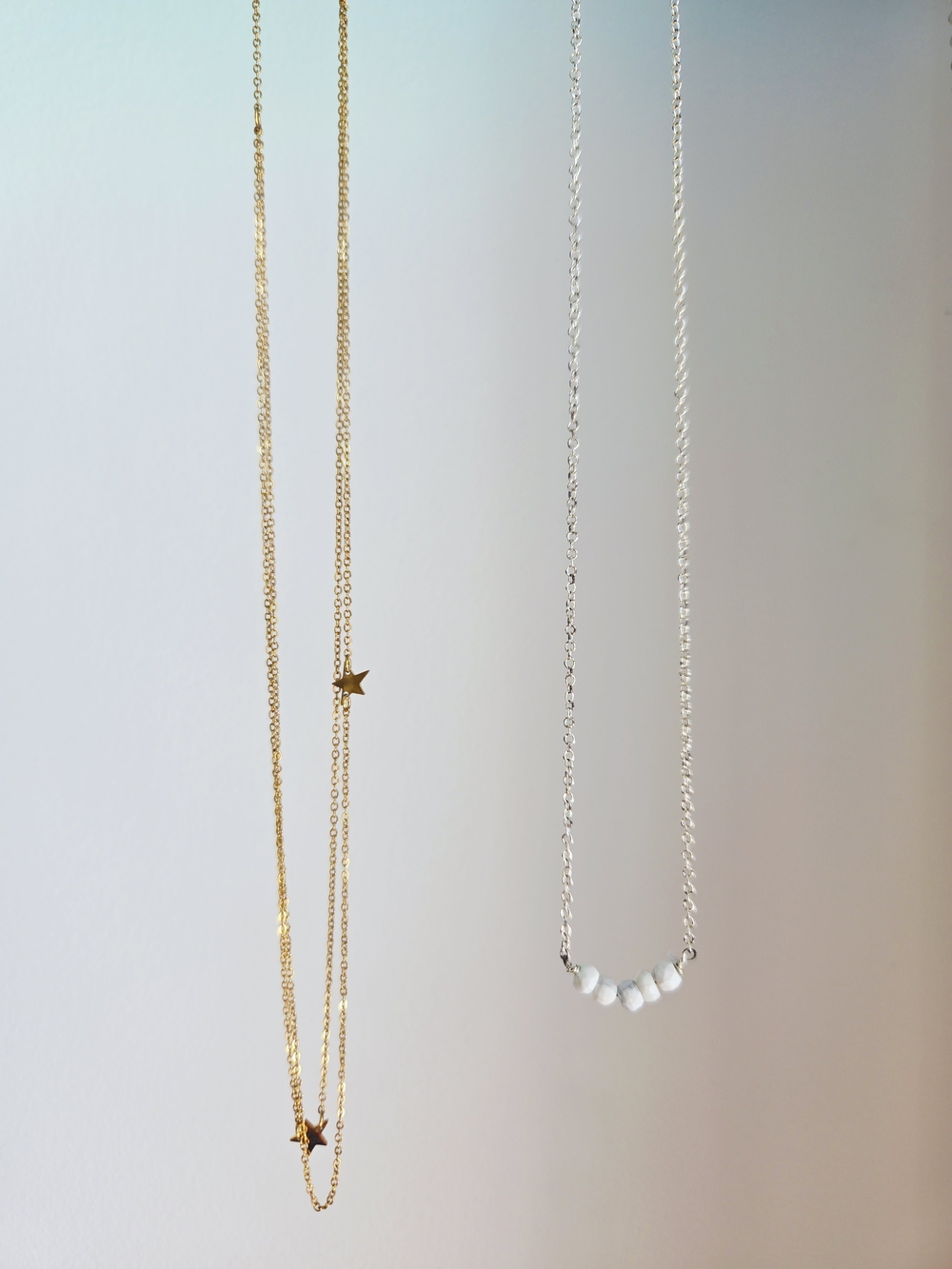Delicate Gold Star & Silver Beaded Necklace Set